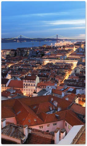 Downtown Lisbon with Tagus River and 25 de Abril Bridge